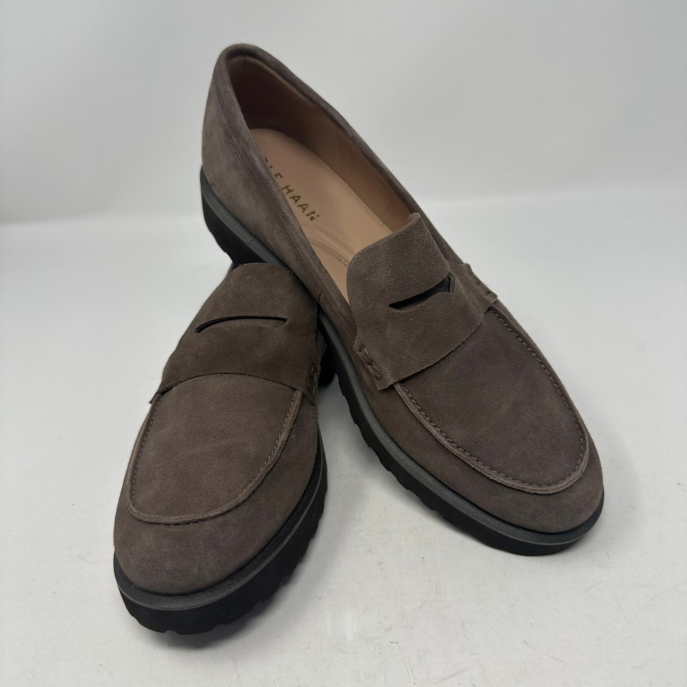 Cole Haan Penny Loafers Women 7 Grey Suede Grand Ambition Lug Sole W25816